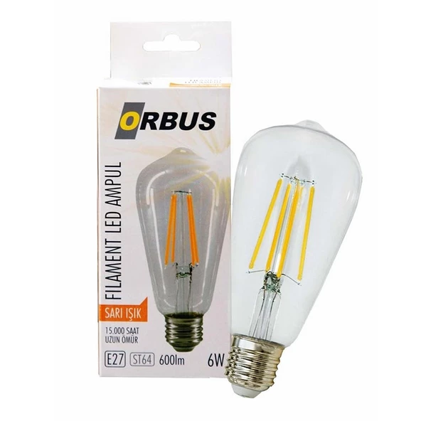 ORBUS ORB-STC6W FILAMENT BULB ST64 6 WATT E27 600 LMN SARI LED AMPÜL (4593)