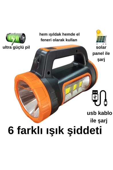 3w 15w Solar Şarjlı Led El Feneri Işıldak Projektör Kamp Avcı Feneri - 6