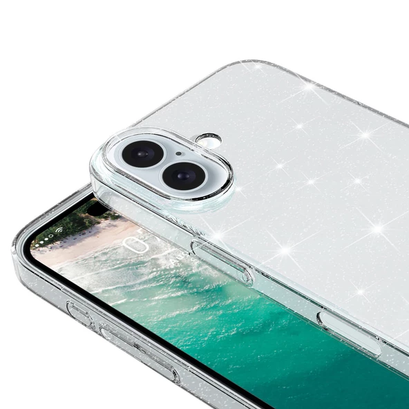 iPhone 16 Kılıf Magsafe Şarj Özellikli Parlayan Simli Şeffaf Redos Kapak - 2