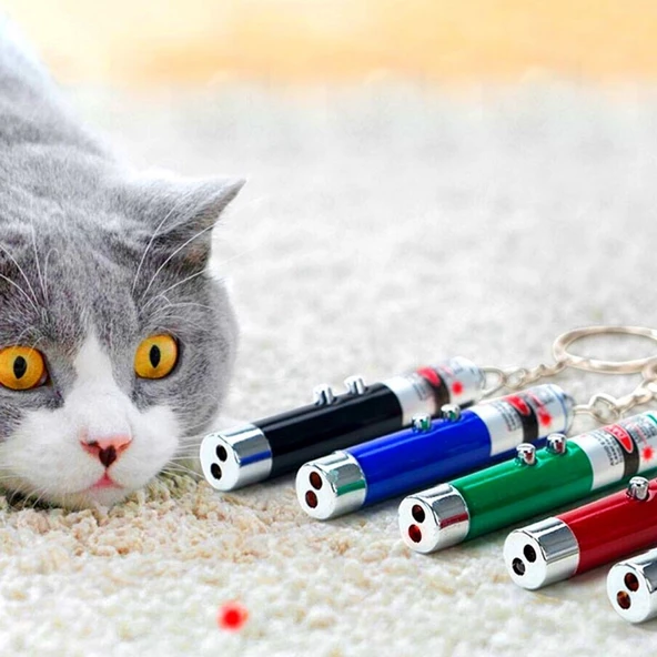 3 Fonksiyonlu Kırmızı Beyaz Işıklı Led Lazer Kedi Köpek Oyuncak Anahtarlık (4593)