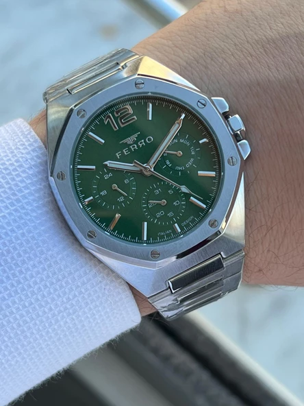 Ferro Çelik Kordon İç Fonksiyonları Aktif Chronograph 30 Mt Su Geçirmez Erkek Kol Saati EFM.40127.A6 - Resim 2