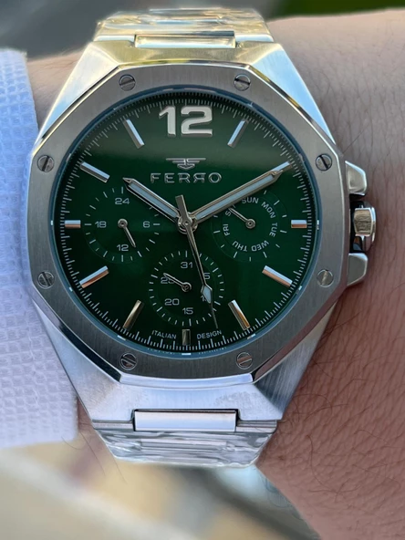 Ferro Çelik Kordon İç Fonksiyonları Aktif Chronograph 30 Mt Su Geçirmez Erkek Kol Saati EFM.40127.A6 - Resim 3