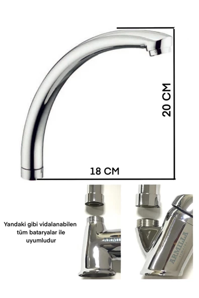 Mix Kuğu Mutfak Musluğu Batarya Borusu Uzun Boru 20 cm - 2