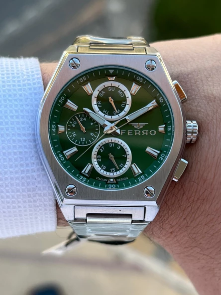 Ferro Çelik Kordon İç Fonksiyonları Aktif Chronograph 30 Mt Su Geçirmez Erkek Kol Saati EFM.40132.A6 - Resim 5