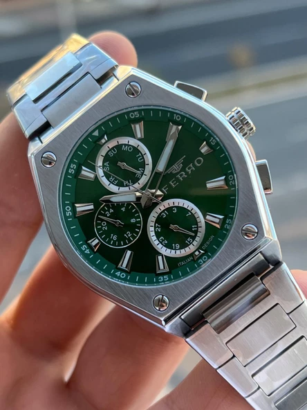 Ferro Çelik Kordon İç Fonksiyonları Aktif Chronograph 30 Mt Su Geçirmez Erkek Kol Saati EFM.40132.A6 - Resim 3