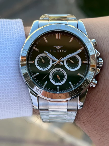 Ferro Çelik Kordon İç Fonksiyonları Aktif Chronograph 30 Mt Su Geçirmez Erkek Kol Saati EFM.11458.A6 - Resim 5
