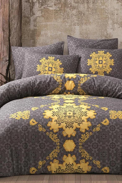 Saltanat %100 Pamuk Çift Kişilik Nevresim Takımı Sarı ürün görseli