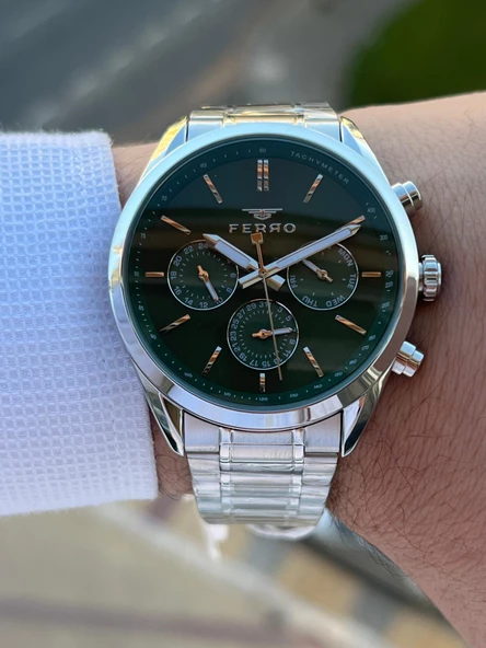 Ferro Çelik Kordon İç Fonksiyonları Aktif Chronograph 30 Mt Su Geçirmez Erkek Kol Saati EFM.11463.A6 - Resim 3