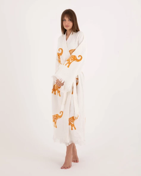 Bornoz ,Plaj Kıyafeti,Kimono , Kaftan ,Sabahlık Bereket Fili Desen Baskılı - 4