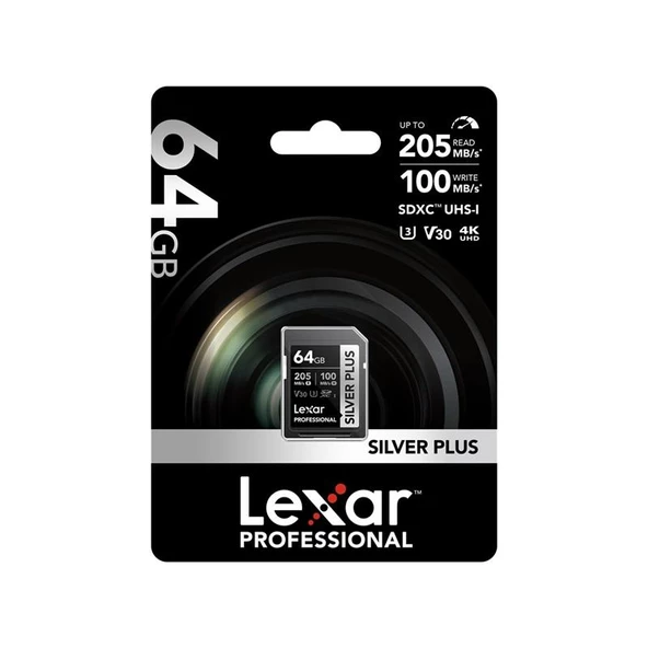64GB LEXAR LSDSIPL064G-BNNNG PROFESSIONAL SILVER PLUS SDXC UHS-I CARDS UP TO 205MB/S READ 100MB/S WR - 2