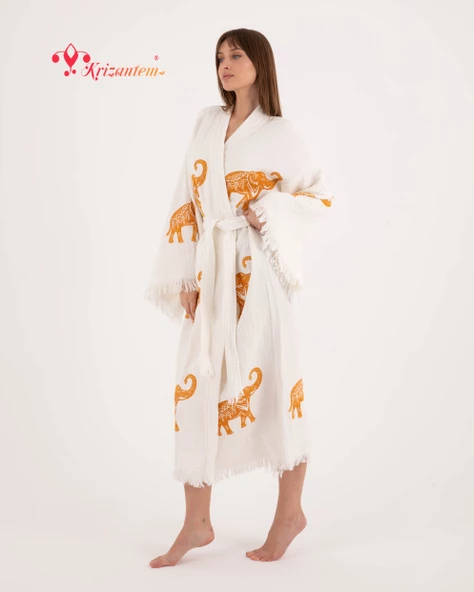 Bornoz ,Plaj Kıyafeti,Kimono , Kaftan ,Sabahlık Bereket Fili Desen Baskılı