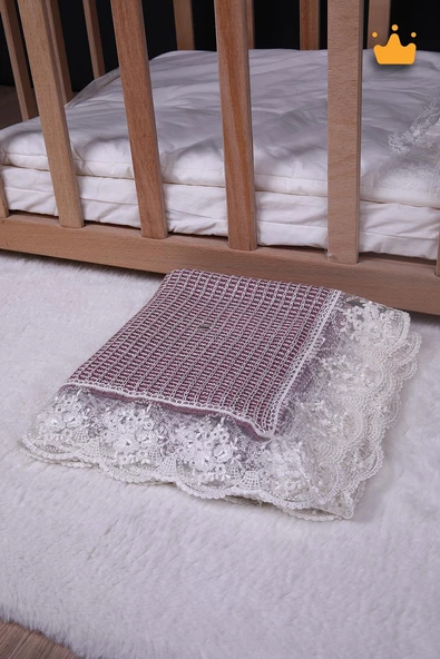 Babyhola 90x100cm Dantelli Triko Kız Erkek Bebek Battaniye Tv Diz Battaniyesi Gülkurusu 12100 - 2