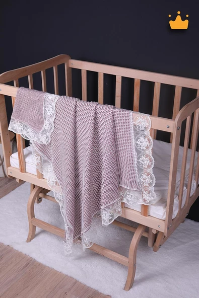Babyhola 90x100cm Dantelli Triko Kız Erkek Bebek Battaniye Tv Diz Battaniyesi Gülkurusu 12100 - 4