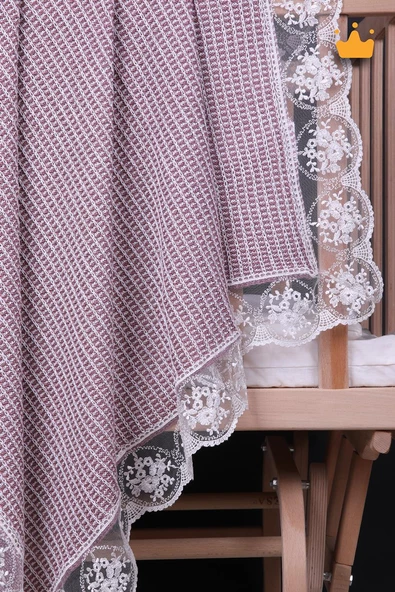 Babyhola 90x100cm Dantelli Triko Kız Erkek Bebek Battaniye Tv Diz Battaniyesi Gülkurusu 12100 - 6