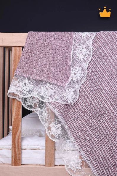 Babyhola 90x100cm Dantelli Triko Kız Erkek Bebek Battaniye Tv Diz Battaniyesi Gülkurusu 12100 - 3
