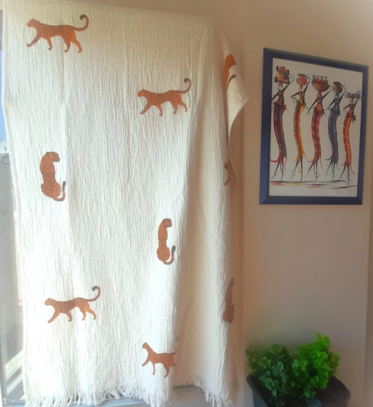 Banyo Havlusu , Plaj Havlusu ,Peştamal ,Koltuk örtüsü ( Çok amaçlı Kullanım )  & Baby Leopar Desen Baskılı - 2