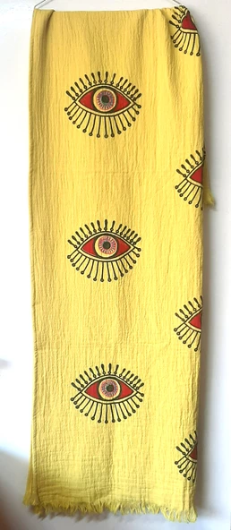 Banyo Havlusu ,Plaj Havlusu ,Peştamal ,Koltuk örtüsü  ( Çok amaçlı Kullanım )  & Sarı Kumaş Kırmızı Göz Desen Baskılı - 3