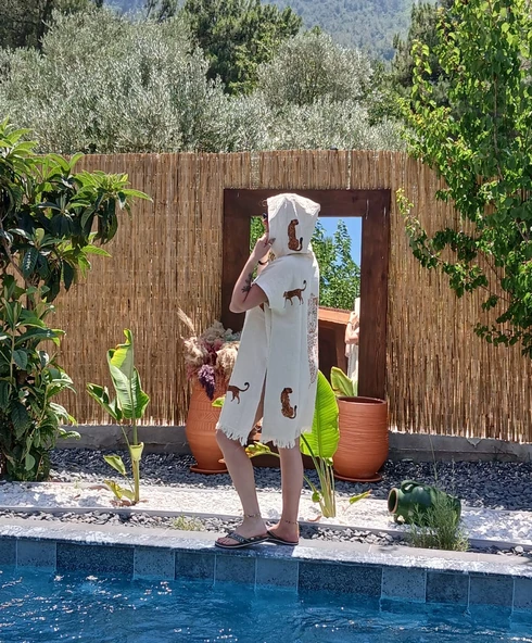 Panço / Plaj elbisesi / Bornoz LEOPAR Desen Baskılı - 7