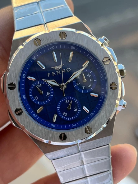 Ferro Çelik Kordon İç Fonksiyonları Aktif Chronograph 30 Mt Su Geçirmez Erkek Kol Saati EFM.43002.A3 - Resim 4