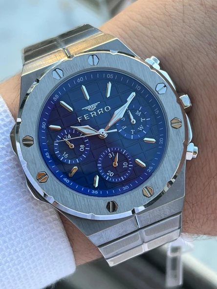 Ferro Çelik Kordon İç Fonksiyonları Aktif Chronograph 30 Mt Su Geçirmez Erkek Kol Saati EFM.43002.A3 ürün görseli