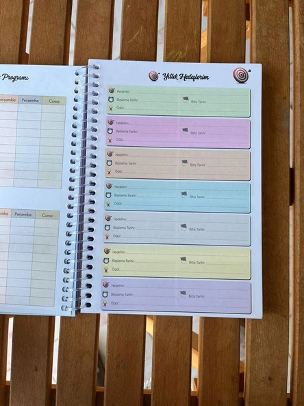 Zamansız haftalık planlayıcı , tarihsiz ajanda , süresiz ajanda , stickerlı spiralli sert kapak - 7