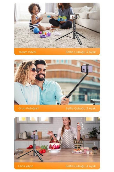 Torima C10 Çok Amaçlı Tripod Kumandalı Selfie Çubuğu Siyah - Resim 3