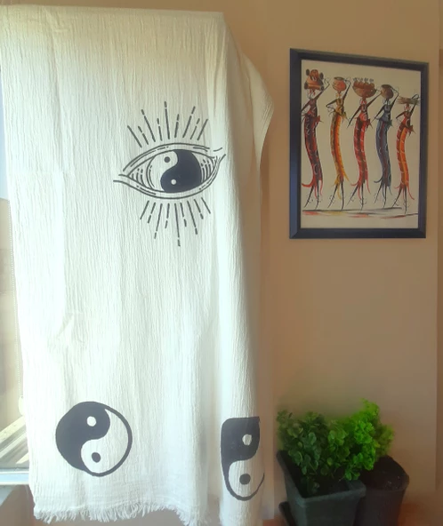 Banyo  Havlusu  ,Plaj Havlusu ,Peştemal ,Koltuk örtüsü ( Çok amaçlı Kullanım )  & Ying Yang Göz Desen Baskılı - 2