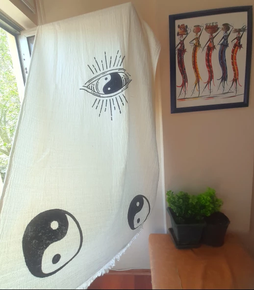 Banyo  Havlusu  ,Plaj Havlusu ,Peştemal ,Koltuk örtüsü ( Çok amaçlı Kullanım )  & Ying Yang Göz Desen Baskılı - 3