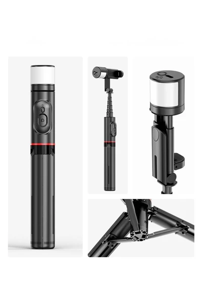 Torima Q12S Siyah Uzaktan Kumandalı Kablosuz Led Işıklı Selfie Çubuğu Tripod - 4