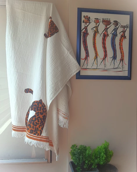 Banyo Havlusu , Plaj Havlusu ,Peştamal ,Koltuk örtüsü ( Çok amaçlı Kullanım )  & Leopar Gücü Desen Baskılı - 5