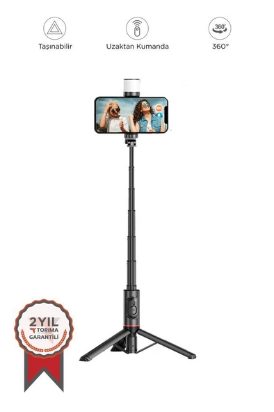 Torima Q12S Siyah Uzaktan Kumandalı Kablosuz Led Işıklı Selfie Çubuğu Tripod