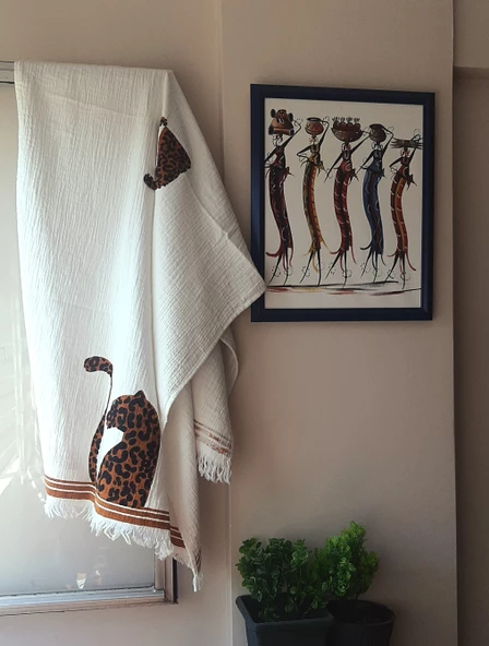 Banyo Havlusu , Plaj Havlusu ,Peştamal ,Koltuk örtüsü ( Çok amaçlı Kullanım )  & Leopar Gücü Desen Baskılı - 4