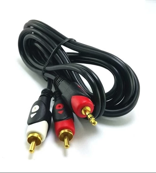 POWERMASTER 1. KALİTE 5M 2 RCA ERKEK + 3.5 MM STEREO ERKEK GOLD 5 METRE 2RCA AUX KABLO - 2