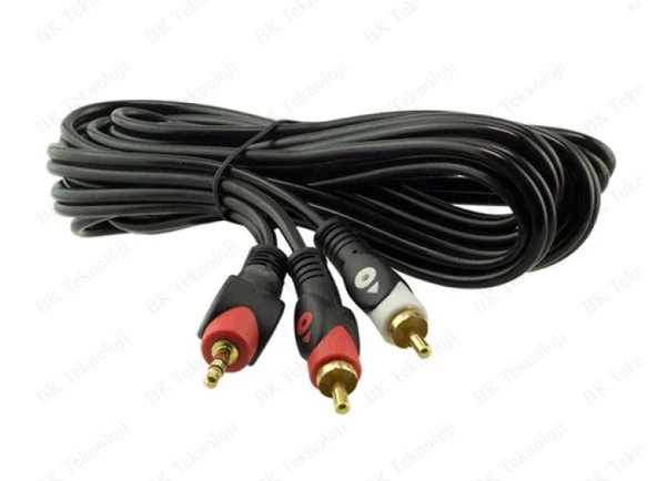 POWERMASTER 1. KALİTE 5M 2 RCA ERKEK + 3.5 MM STEREO ERKEK GOLD 5 METRE 2RCA AUX KABLO - 4