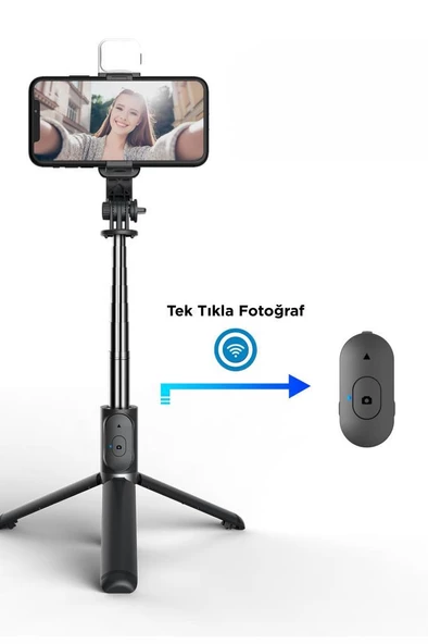 Torima Q02S Çok Amaçlı Tripod Kumandalı Işıklı Selfie Çubuğu Siyah - 2