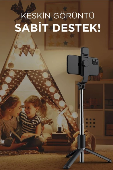 Torima Q02S Çok Amaçlı Tripod Kumandalı Işıklı Selfie Çubuğu Siyah - 5