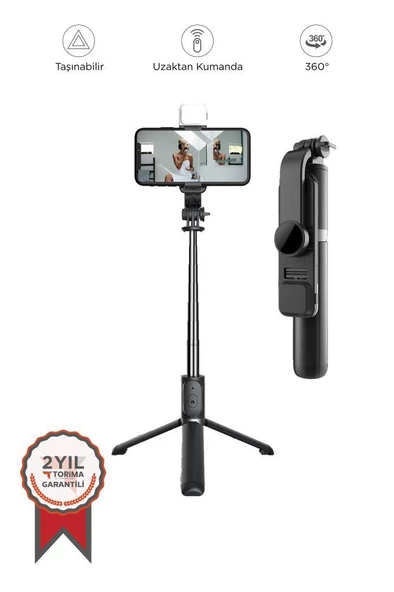 Torima Q02S Çok Amaçlı Tripod Kumandalı Işıklı Selfie Çubuğu Siyah