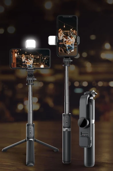 Torima Q02S Çok Amaçlı Tripod Kumandalı Işıklı Selfie Çubuğu Siyah - 4