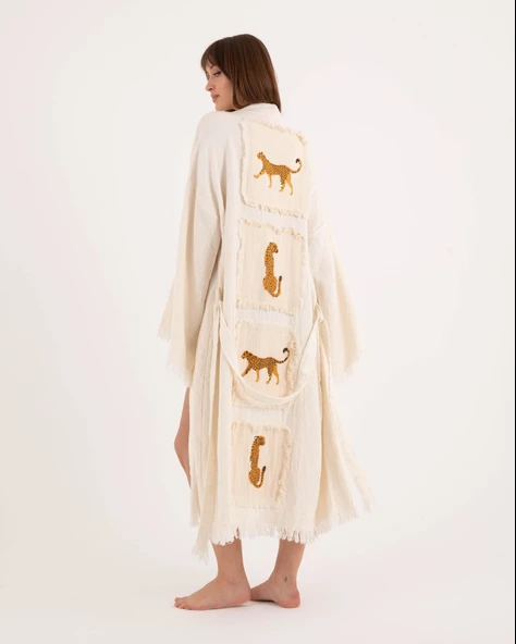 Bornoz ,Plaj Kıyafeti,Kimono , Kaftan ,Sabahlık  & Sırt Parçalı Leopar Desen Baskılı - 6