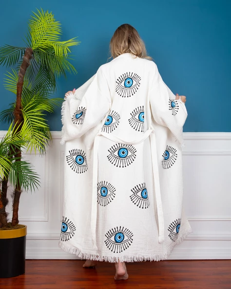 Bornoz ,Plaj Kıyafeti,Kimono , Kaftan ,Sabahlık  & Açık Mavi Göz Desen Baskılı - 2
