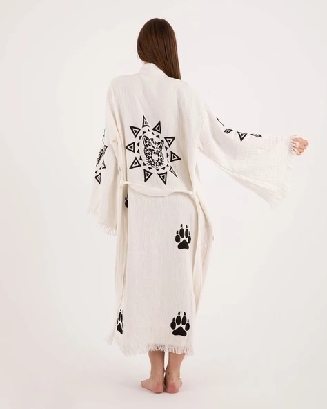Bornoz ,Plaj Kıyafeti,Kimono , Kaftan ,Sabahlık  Pati Desen Baskılı - 3
