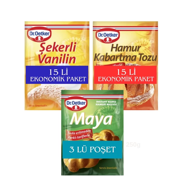 Dr.Oetker Hamur Kabartma Toz 15 li Vanilin 15 li İnstant Kuru Hamur Maya 3 lü Poşet