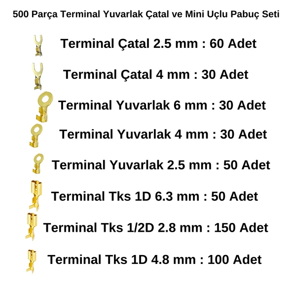 Stronger 500 Parça Terminal Yuvarlak Çatal ve Mini Uçlu Pabuç Seti - 3