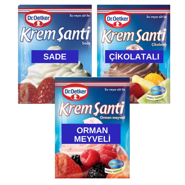 Dr.Oetker Krem Şanti Sade 75 g Orman Meyveli 75 g Çikolatalı 80 g 3 lü Set