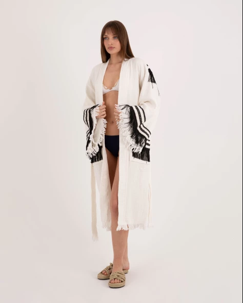 Bornoz ,Plaj Kıyafeti,Kimono , Kaftan ,Sabahlık  Yaşam Çarkı Sırt Baskılı - 9
