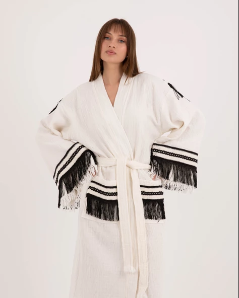 Bornoz ,Plaj Kıyafeti,Kimono , Kaftan ,Sabahlık  Yaşam Çarkı Sırt Baskılı - 8