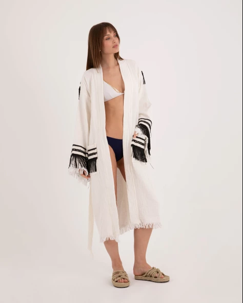 Bornoz ,Plaj Kıyafeti,Kimono , Kaftan ,Sabahlık  Yaşam Çarkı Sırt Baskılı - 12
