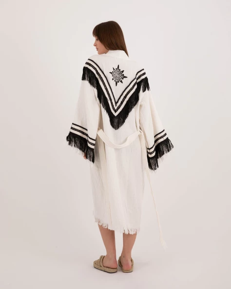 Bornoz ,Plaj Kıyafeti,Kimono , Kaftan ,Sabahlık  Yaşam Çarkı Sırt Baskılı - 7