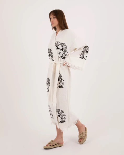Bornoz ,Plaj Kıyafeti,Kimono , Kaftan ,Sabahlık  Medusa Baskılı - 11