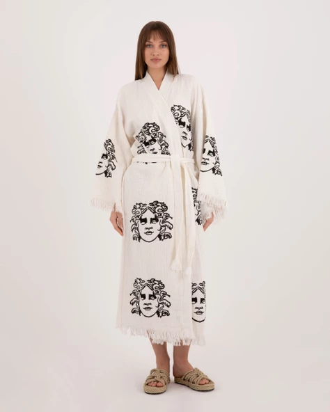 Bornoz ,Plaj Kıyafeti,Kimono , Kaftan ,Sabahlık  Medusa Baskılı - 4